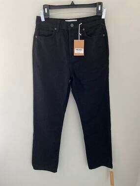 New Reformation Cynthia High Rise Straight Jeans Minimal Denim, Black Size 26